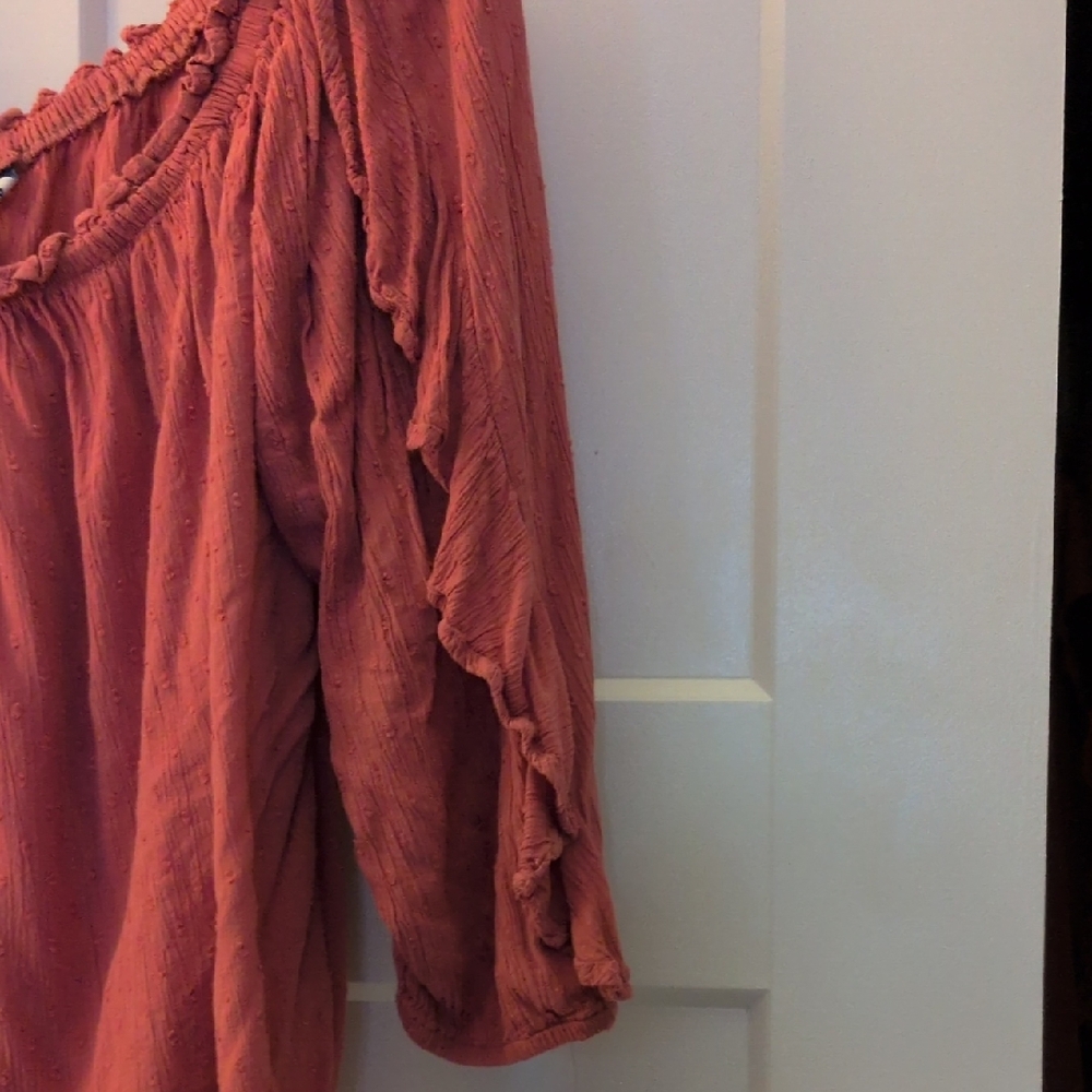 Women's Ruffled Blouse - Rust - Picture 3 of 6